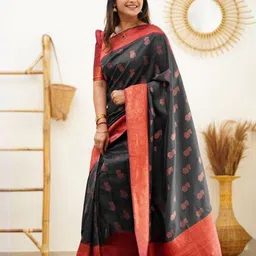 KALINI Floral Printed Zari Pure Silk Kanjeevaram Saree-image-4