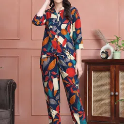 Claura Women Floral Printed Shirt Pyjamas Night suit-picture-22
