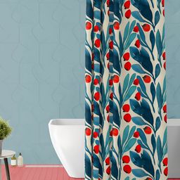 ArtzFolio Off White & Blue Floral Printed Waterproof Shower Curtain-7