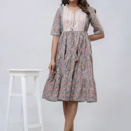 A&K Printed Fit & Flare Cotton Dress-image-0