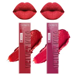 krayons Set Of 2 Velvet Kiss Liquid Lipstick - 3.5 ml Each-Scarlet Red 01-Peach Pink 08-17