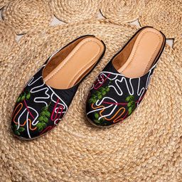 NYTY20 Women Mules with Embroidered Flats-5