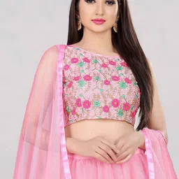 DIVASTRI Embroidered Sequinned Semi-Stitched Lehenga & Unstitched Blouse With Dupatta image 3
