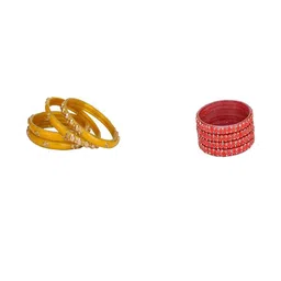 SOMIL Set of 8 Yellow Alloy Artificial Stones & Beads Bangles-image-87