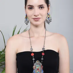 PUJVI Stone-Studded & Beaded Jewellery Set-image-1