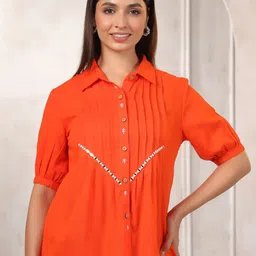 LYFJ Women Solid Shirt Collar Cotton Top-picture-26