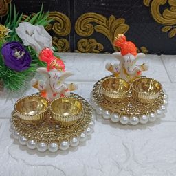 Sellplus 2Pcs Yellow & White Textured Ganpati Ji Haldi Kumkum Holder-image-67