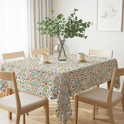 URBAN SPACE White Floral Anti-Slip Cotton 6-Seater Table Cover with Textured details-picture-44