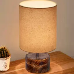 homesake Modern Zen Wood Lampshade Nightstand Lamp, Antique Base E27, Rustic Cylinder, Jute Cylinder-picture-3