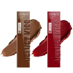 krayons Set Of 2 Velvet Kiss Liquid Lipstick3.5 ml Each - Ruby Red 11-Caramel Candy 12-33
