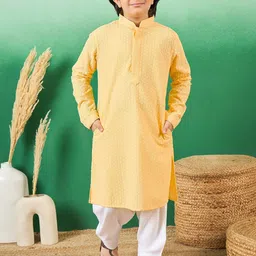 Sangria Boys  Chikankari Embroidered Cotton Kuta With Patiala-image-55
