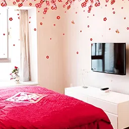 INDIAN ROYALS Red & Pink Floral Printed Self-Adhesive & Durable Wall Sticker-image-22