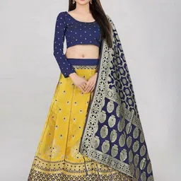 LADY SHOPI Floral Printed Ready to Wear Art Silk Lehenga With Unstitched Blouse & Dupatta-picture-43