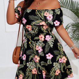 DressBerry Curve Floral Print Off-Shoulder Fit & Flare Dress-image-20