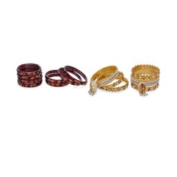 SOMIL Set Of 10 Artificial Stones Glass Bangles-picture-17