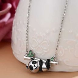 Bling Queen Silver-Plated Cubic Zirconia Studded Panda Bear Pendant Necklace-image-46