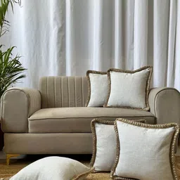 EXPORT HOUSE Premium 5 Pieces Off White & Brown Square Cotton Cushion Covers-32