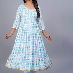 SIPET Women Ethnic Motifs Printed Regular Anarkali Pure Cotton Calf Length Kurta Set-image-16