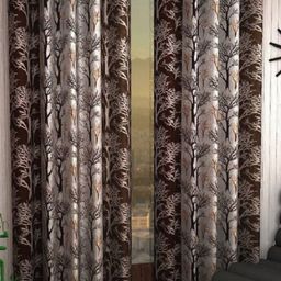BELLA TRUE Brown 2 Pieces Floral Printed Ripple Fold Window Curtains-image-22