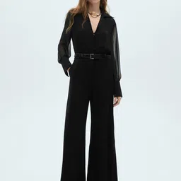 MANGO Gathered Detail Cuffed Sleeves Wide Leg Jumpsuit-15