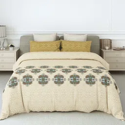 LABHAM Rangriti Mustard Ethnic Motifs 180 TC Pure Cotton King Bedsheet & 2 Pillow Covers-image-10