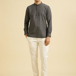 Manyavar Geometric Woven Design Mandarin Collar Short Kurta-image-25
