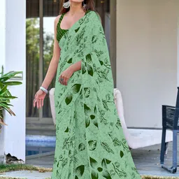 PEENGAX Floral Printed Pure Mulmul Cotton Block Print Saree-picture-14