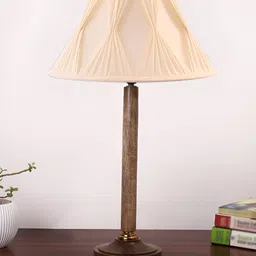 Devansh Off White Wood Traditional Frusturical Shaped Table Lamp-10