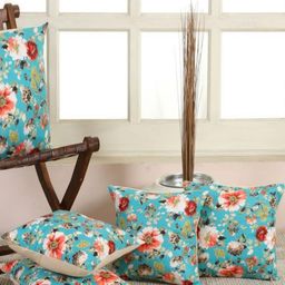 Shadowkart Green & White 5 Pieces Floral Printed Square Cushion Covers-image-95
