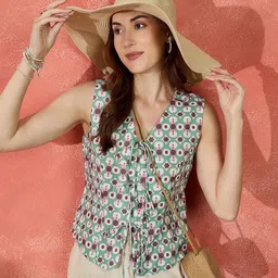 IVY BY KIBO Print Linen Top-image-75