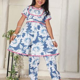 Cutiekins Girls Floral Printed A-Line Kurta with Trouser-picture-6