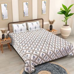 Texstylers White Floral Cotton 210 TC Queen Bedsheet with 2 Pillow Covers-2.74mX2.28m-image-51