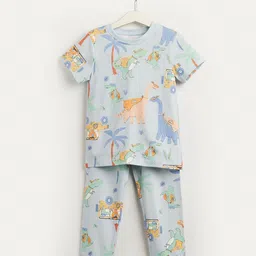 Juniors by Babyshop Boys Dinosaur Printed Pure Cotton T-shirt With Pyjamas-image-72