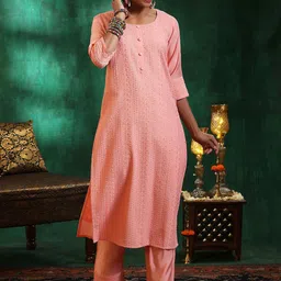 Libas Women Ethnic Motifs Embroidered Regular Sequinned Kurta with Palazzos & With Dupatta image 5