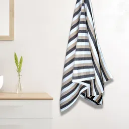 Athom Living Iris Beige and Black Striped Cotton 210 GSM Bath Towel-32