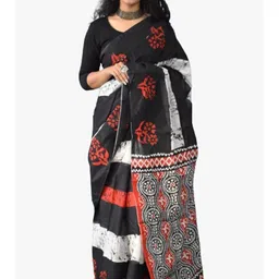 TROPWEAR Red Pure Cotton Ikat Saree-picture-32