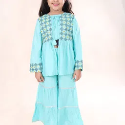KiddoPanti Girls Ethnic Motif Embroidered Shrug With Crop Top and Sharara Set-picture-5