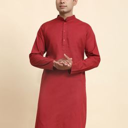 Moda Rapido Band Collar Cotton Straight Kurta-picture-0