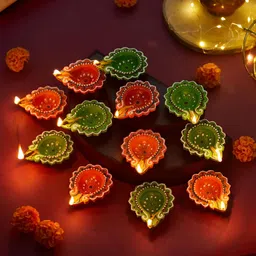 TIED RIBBONS Multicolored Set of 12 Handcrafted Oil Diya-picture-9