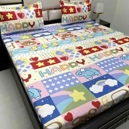 Pure Decor Blue & Green Cartoon Characters 250 TC Queen Bedsheet with 2 Pillow Covers-7