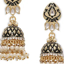 Anouk Gold-Plated Artificial Stones Studded And Beaded Dome Shaped Jhumkas image 2