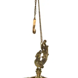Exotic India Gold-Toned Mayur Hanging Wick Lamp Pooja Essentials-picture-30