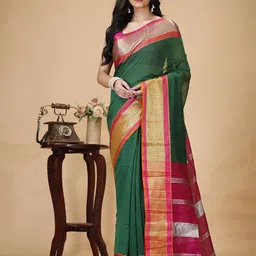 SLAGHA Ethnic Motifs Zari Silk Cotton Taant Saree-image-44