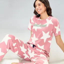 LOTIK Women Printed Cotton T-shirt & Pyjama Night Suit Set-image-30