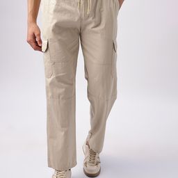 THE BEETEL HOUSE Men Solid Relaxed Mid-Rise Regular Flat-Front Cotton Cargos Trousers-image-98