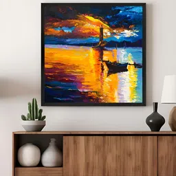 999Store Orange Colored & Blue Lighthouse Printed Canvas Wall Art-image-37