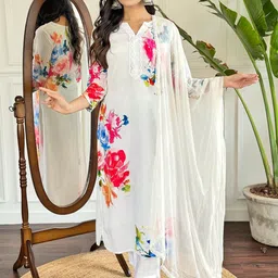 CANBIA Women Ethnic Motifs Printed Regular Kurta with Trousers & With Dupatta-24
