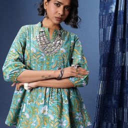 Taavi Floral Printed Thread Work Pure Cotton Thread Work Sanganeri A-Line Kurti-picture-26