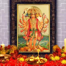 Hawai Black & Gold Toned 24k Gold Plated Panchmukhi Hanuman Foil Embossed Wooden Wall Photo Frame-image-6