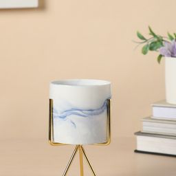 Bonhomie White & Blue Marble Ceramic Planters With Three-Legged Stand-image-18